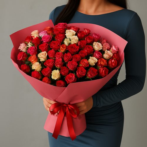 Яркий букет кустовых роз «Феерия чувств»