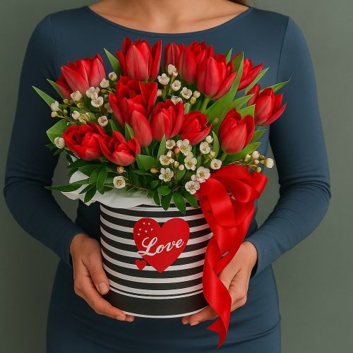 Цветы в коробке «Пылающая страсть»